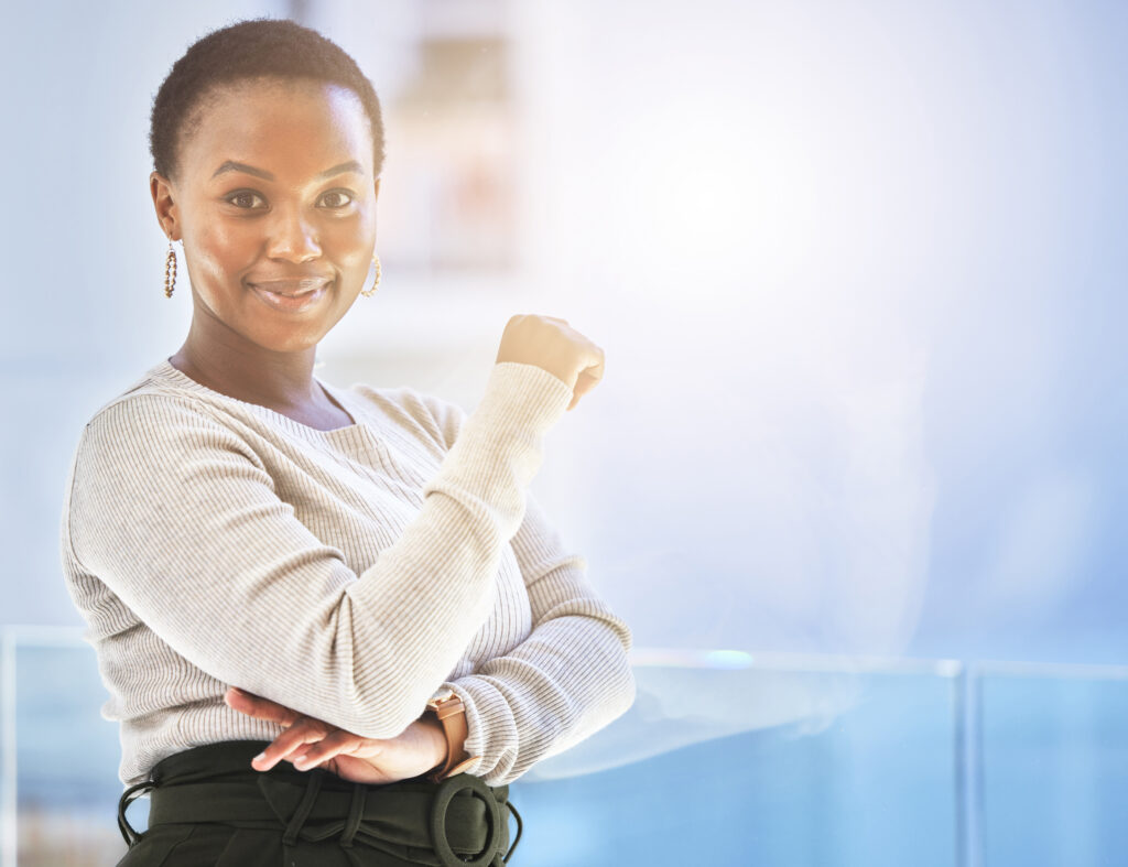 A confident employee with personal and professional growth.